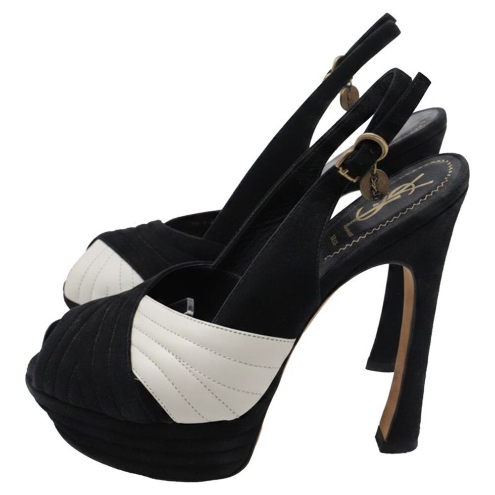 Saint Laurent Cross Strap Peep-Toe Platform Pumps in Black Suede - Picture 5 of 11